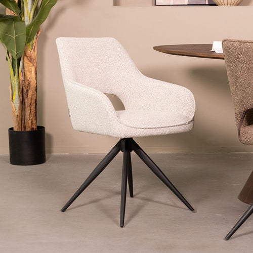 LABEL51 Eetkamerstoel Finley - Wit Bouclé - Draaibaar - Set van 2 - vtwonen shop