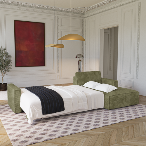 Premium Interiors - Rechthoekige hoekbank met slaapfunctie en opbergruimte  - corduroy olijfgroen 297cm