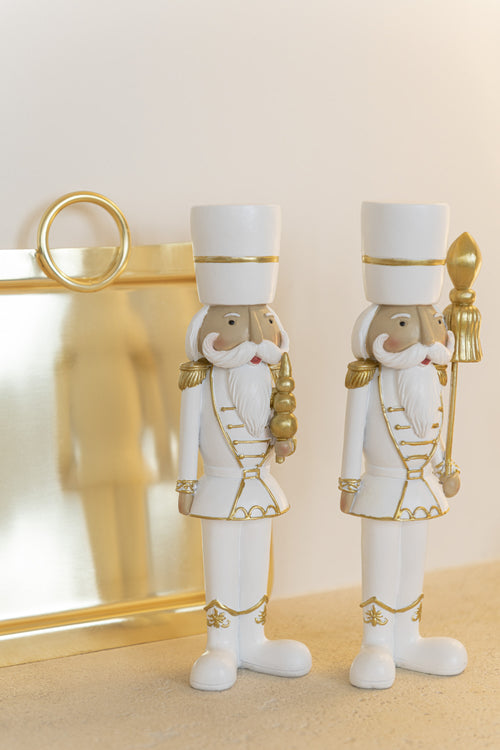 J-Line kerstfiguur Notenkraker - polyresin - wit/goud - small - 2 stuks - vtwonen shop