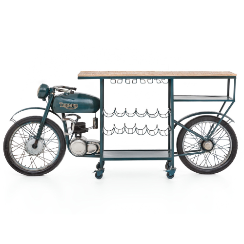 StarFurn Bartafel Motor Bar - Rechthoek Blauw Hout - 226x46x99cm