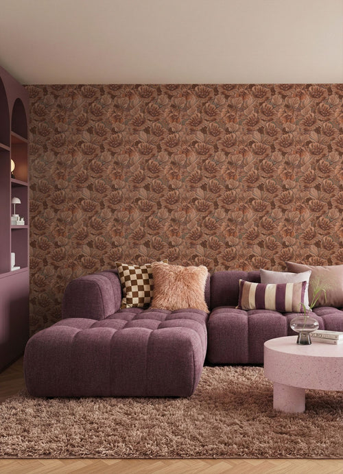 ESTAhome behang geborduurd bloemmotief donkerbruin - 50 x 900 cm - 131869