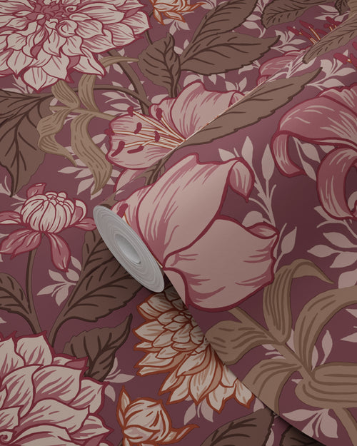 ESTAhome behang vintage bloemen donker paars - 50 x 900 cm - 131851