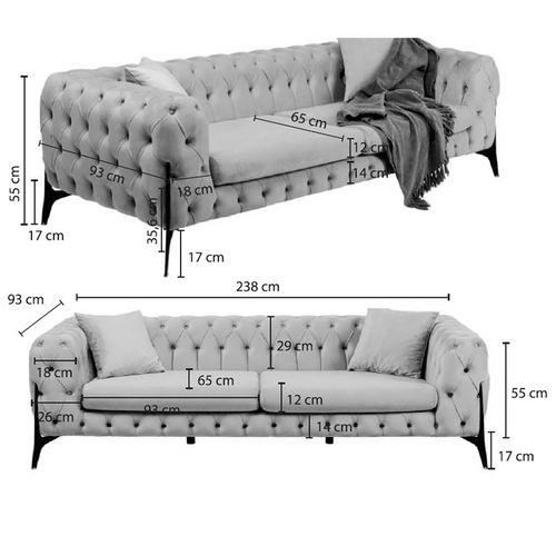 Kare Design Sofa Bellissima 3-Zits Fluweel Beige