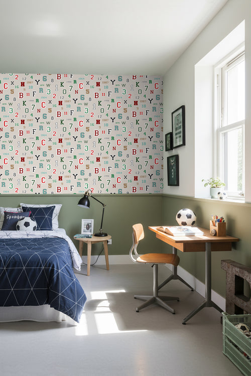 ESTAhome behang cijfers & letters beige - 53 cm x 10.05 m - 138834