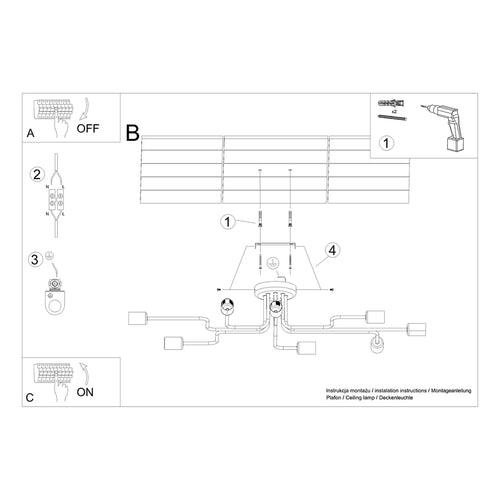 Sollux Lighting Kroonluchter VECTOR 8 zwart - 103x56x15,5cm