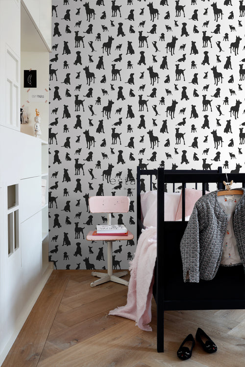 ESTAhome behang honden zwart wit - 50 x 900 cm - 139332