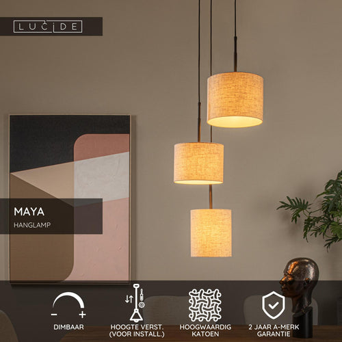 Lucide hanglamp MAYA - 3xE27 - Beige