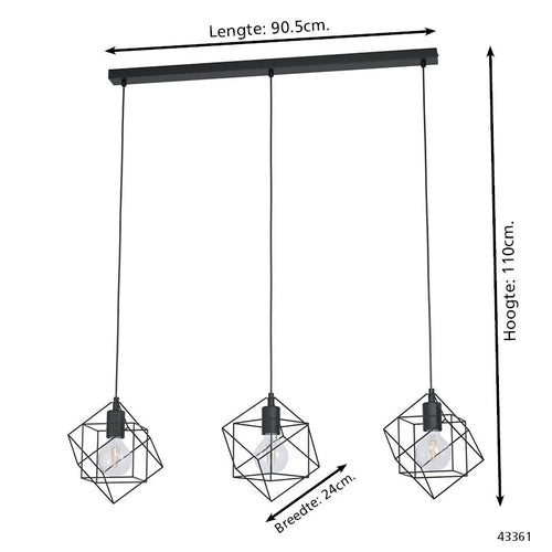 EGLO hanglamp Straiton - e27 - 90,5 cm - zwart