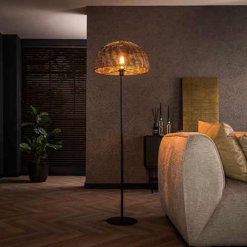 Giga Meubel Vloerlamp Armor Open - Zwart/Bruin - 1-Lichts - Ø50x180cm