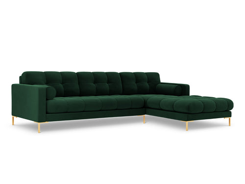 Cosmopolitan Design rechter hoekbank Bali 5-zits, flueel, flessengroen - 185x293x75cm