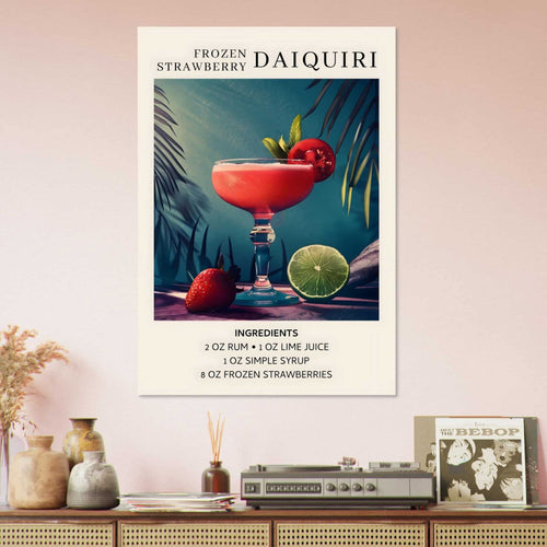 Artfulprints Poster met Lijst Frozen Strawberry Daiquiri cocktail - Ingrediënten   - 30x40 cm - Meerkleurig