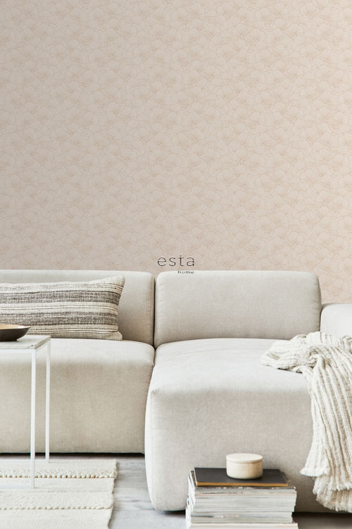 ESTAhome behang getekende bladeren zand beige en licht terracotta - 53 cm x 10.05 m - 139491