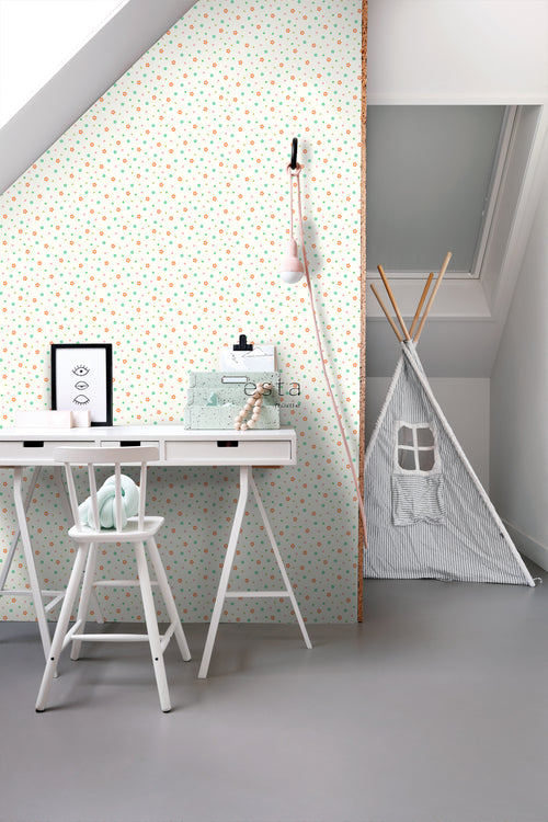 ESTAhome behang bloemen limegroen en oranje - 53 cm x 10.05 m - 114635