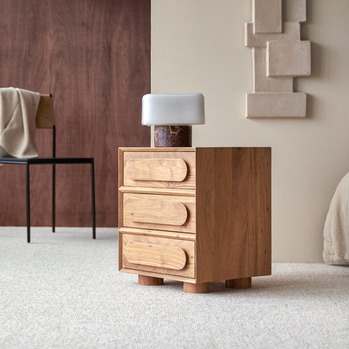 Tikamoon Nachtkastje van massief acacia met 3 laden - Naturel - vtwonen shop