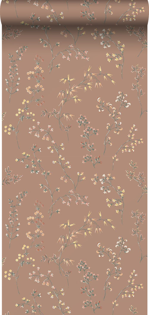 Borastapeter behang veldbloemen terracotta - 53 cm x 10.05 m - 660990 - vtwonen shop