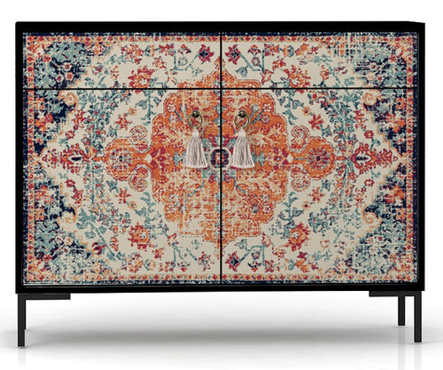 Dressoir MDF 2 deuren en 2 lades met vintage tapijtprint