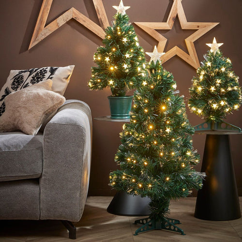 Luca Lighting Mercury Kunstboom met Fibre Optic Verlichting - Kerstboom met 95 LED Sterretjes - Kerstversiering voor Binnen - Klassiek Rond Model -
