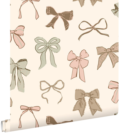 ESTAhome behang strikjes groen, roze en bruin - 50 x 900 cm - 131469