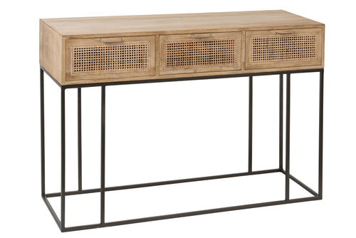 J-Line console 3 Laden Geweven Riet - mangohout - naturel - vtwonen shop