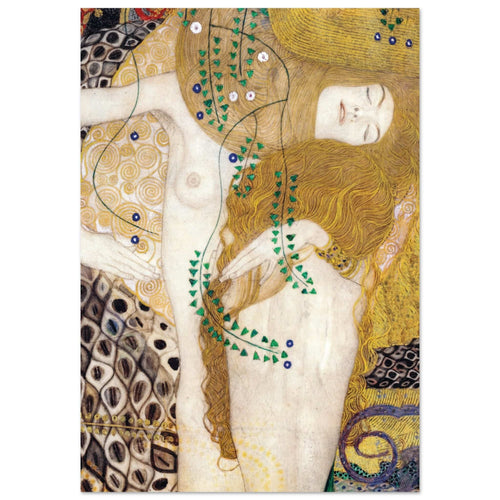 Artfulprints Poster met Lijst Gustav Klimt - Water snakes   - A4 21x29.7 cm - Geel