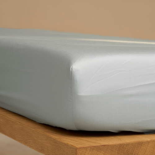 Coco & Cici - Tencel Sateen Hoeslaken 90 x 210 cm - 1 Persoons Beddengoed - Lyocell - Elastiek Rondom - Grijs Blauw - Extra Zacht