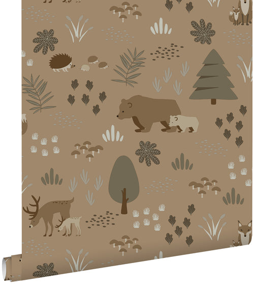ESTAhome behang bos met bosdieren beige bruin - 53 cm x 10.05 m - 139410