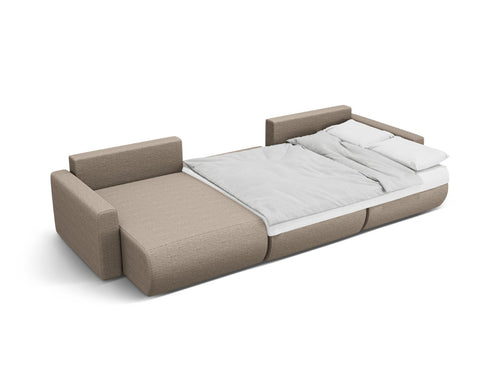 Cosmopolitan Design Converteerbare panoramische bank met opbergdoos Belfast 4-zits, structurele stof donkerbeige - 149x340x84cm