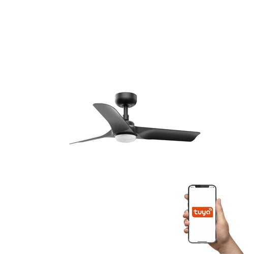 Faro Hey Kleine plafondventilator met 3 bladen, matzwart met licht, 2700 - 4000 - 6000K, Tuya Smart System