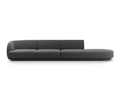 Micadoni Rechte bank Miley 4-zits, flueel, grijs - 90x323x70cm