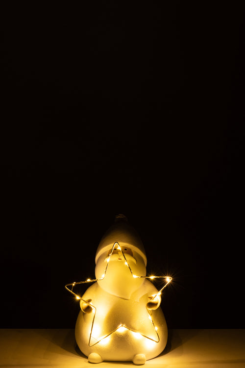 J-Line figuur Kerstman Ster - polyresin - wit - small - LED lichtjes