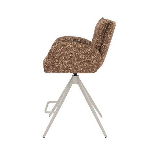 Giga Meubel Barstoel Tina - Donkerbruin - Draaibaar - Scandinavisch - Armleuningen - Stof - Set van 2