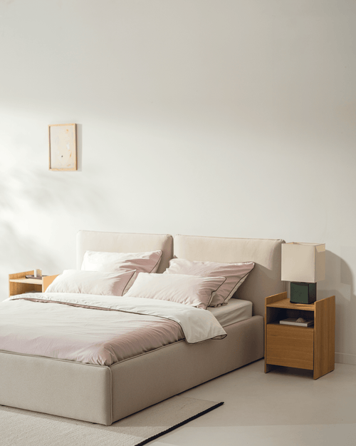 noo.ma gestoffeerd bed met opbergruimte, Earthy Green, lits-jumeaux