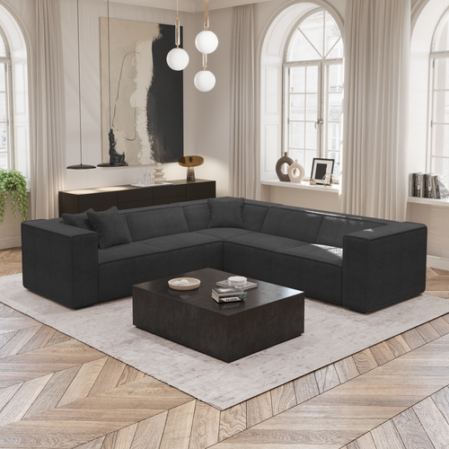 Sia Home - Grote hoekbank Kaya - Corduroy stof - Antraciet grijs - 300cm - vtwonen shop