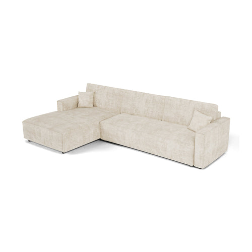 Premium Interiors - Linkshoekbank met slaapfunctie en opbergruimte  - corduroy beige 297cm