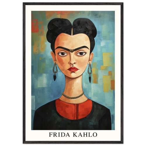 Artfulprints Poster met Lijst Frida Kahlo - Painted artistic portrait   - 70x100 cm - Blauw