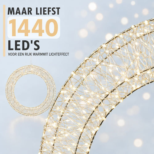 Luca Lighting Krans Zilver Warm Wit 1440 LED - Kerstversiering Ø50 cm voor Muur, Deur of Raam - Kerstkrans met Verlichting en Timer - Deurkrans voor