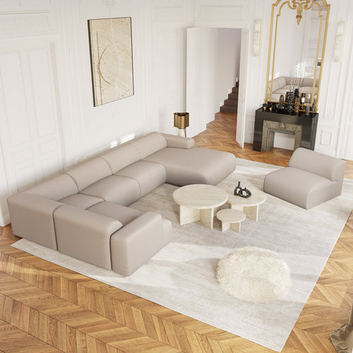 Sia Home - Panoramische bank MYRA - kruispatroonweefsel beige 354cm