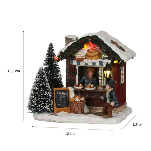 Luville Kerstdorp Miniatuur Kaneelbroodjeskraam - Kerstversiering voor Kerstdorp met Verlichting - Kerst Decoratie Binnen - Werkt op Batterijen - L12