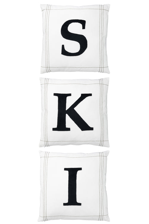 J-Line kussen S-K-I - katoen - wit - 3 stuks