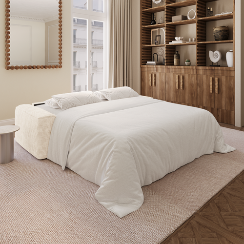 Premium Interiors - Snel uitklapbare slaapbank COMO - corduroy beige 236cm