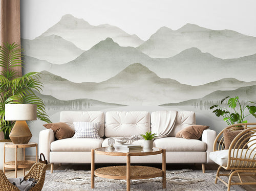 Sanders & Sanders fotobehang landschap met een meer grijs en groen - 424 x 280 cm - 640854