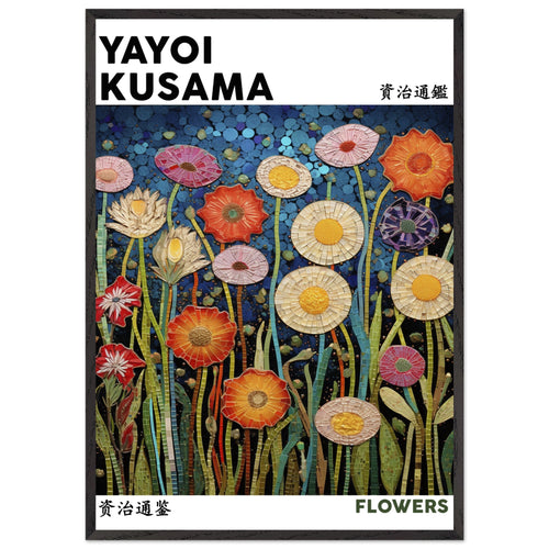 Artfulprints Poster met Lijst Yayoi Kusama - Flowers   - 70x100 cm - Meerkleurig