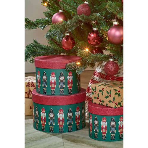 Mica Decorations Opbergdoos Notenkraker - Set van 3 - H14 x Ø21 cm - FSC Mix - Papier - Groen