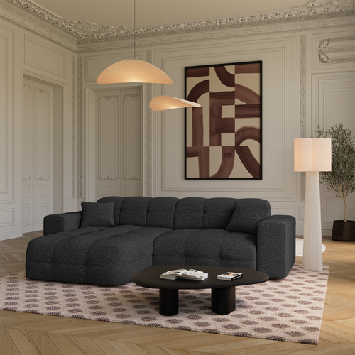 Premium Interiors - Hoekbank links COCOON - bouclé-stof donker antraciet 230cm