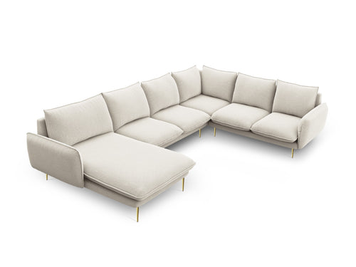 Cosmopolitan Design Panoramische hoekbank rechts Vienna 7-zits, structurele stof, lichtbeige - 235x330x95cm