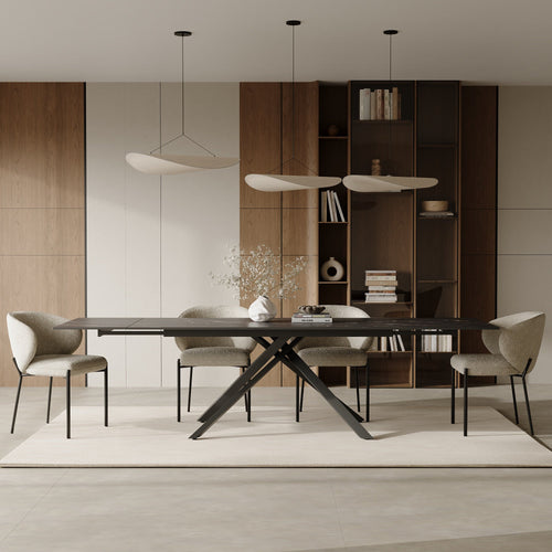 Sia Home - Uitschuifbare tafels GINKO  - Keramiek - Carrara zwart en zwart - 180cm