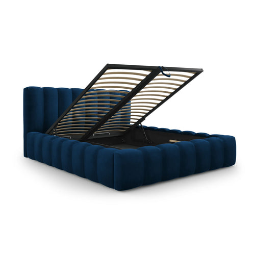 Cosmopolitan Design - Opbergbed met hoofdeinde Palma 200x200cm flueel koningsblauw - 230x225x94cm