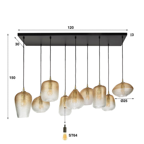 Giga Meubel Hanglamp Dot Pattern - Amber - 9-Lichts - 120x40x150cm - vtwonen shop