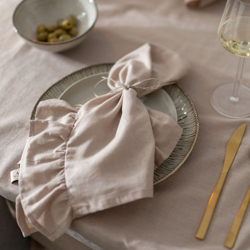 Walra - Servet Set Lovely Linen Ruffles - 4x 40x40 cm - Naturel
