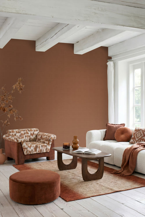 ESTAhome behang linnenstructuur terracotta - 53 cm x 10.05 m - 139369